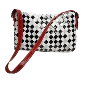 Shoulder bag Purse  Black and white check pattern Recycled NAHUI OLLIN